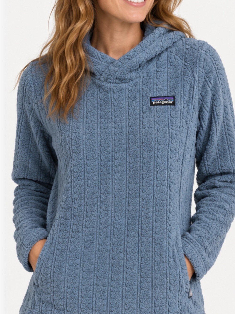 Patagonia Light Blue Hooded Textured Pullover Sweater